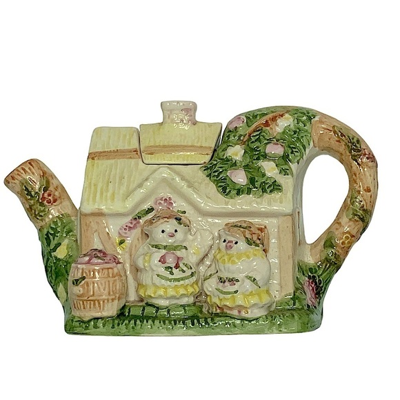 Vintage Teapot Cottage House Apple Tree Porcelain Ceramic 1994 Retro Collectible - Picture 2 of 16
